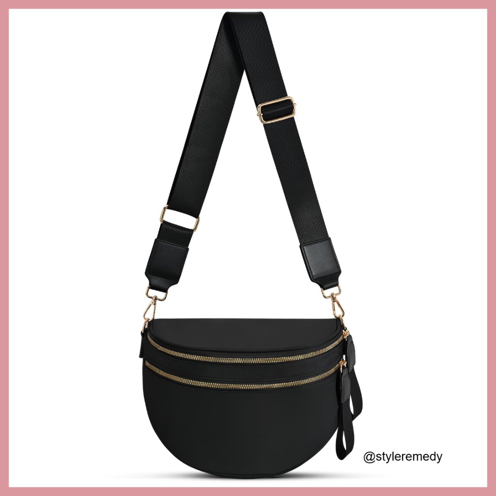 Water-Resistant Nylon Crossbody Bag With Expandable Bottom Design